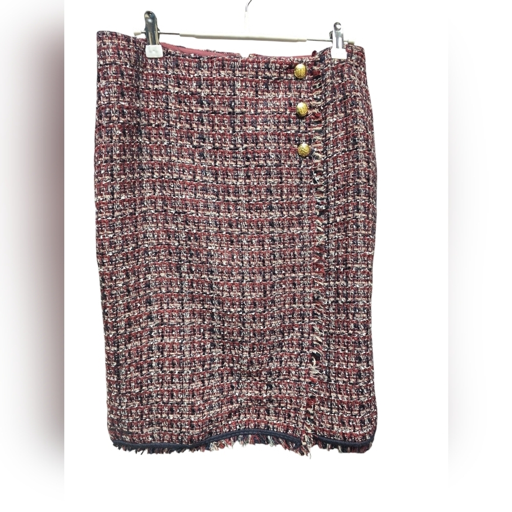 Talbots Tweed Faux Wrap Skirt Sz.6 Burgandy Navy